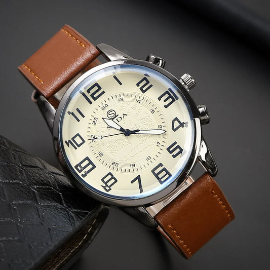 Reloj de pulsera de cuarzo de cuero para hombre